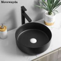 European luxury style round shape ceramic body matte black bathroom sinks vessels vanity countertop art washbasin