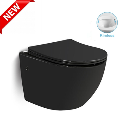 Chinese bathroom sanitary ware ceramic wc square rimless black wall hung toilet